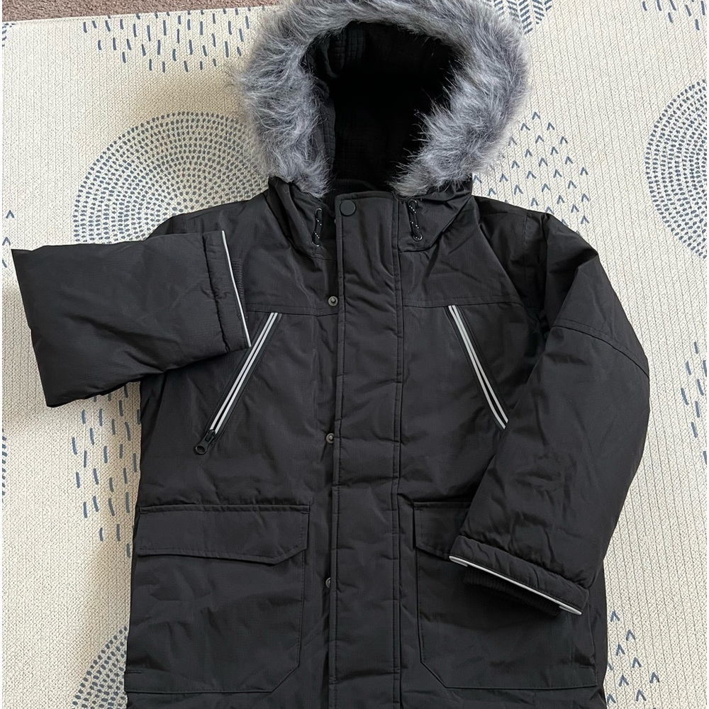 TU Shower Resistant boys Faux Fur Hooded Parka Coat 8T